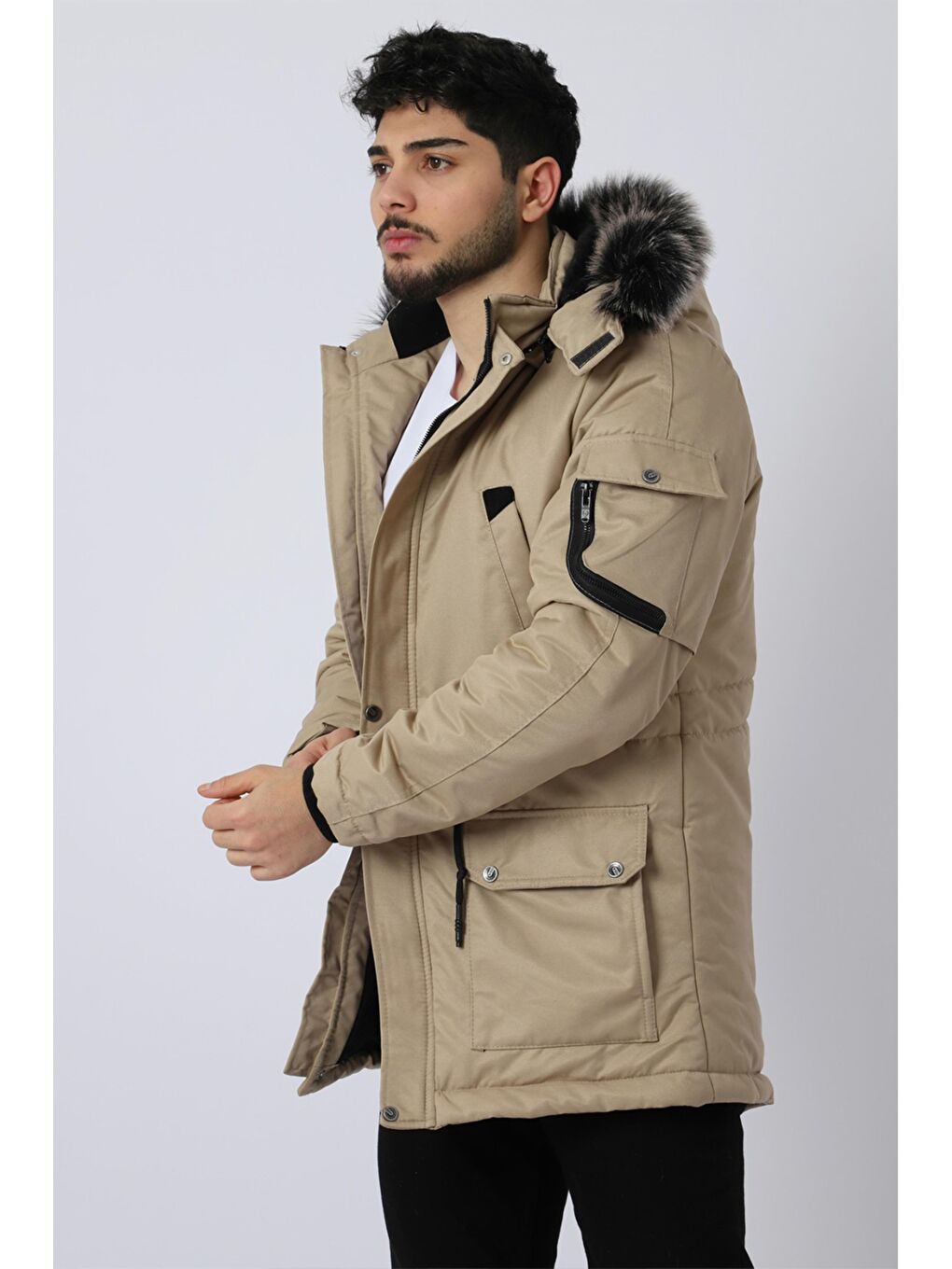 Kahverengi Bill İçi Kürklü Kapüşonlu Mont-1