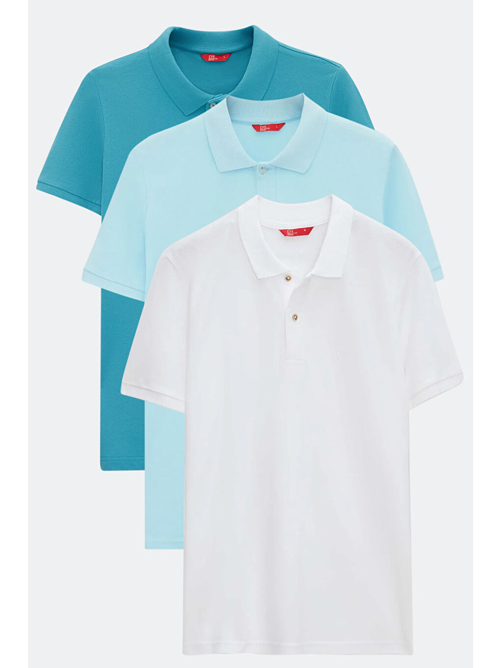 Regular Fit Turkuaz/Açık Turkuaz/Beyaz Pike Dokulu %100 Pamuk Polo Yaka T-Shirt