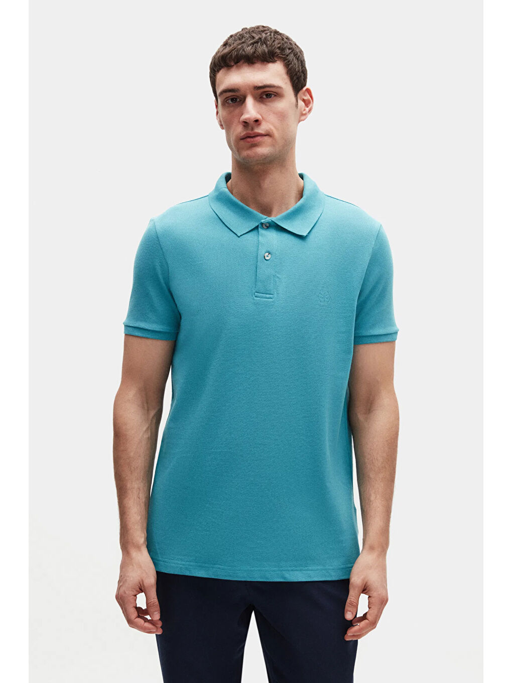 Regular Fit Turkuaz/Açık Turkuaz/Beyaz Pike Dokulu %100 Pamuk Polo Yaka T-Shirt-1