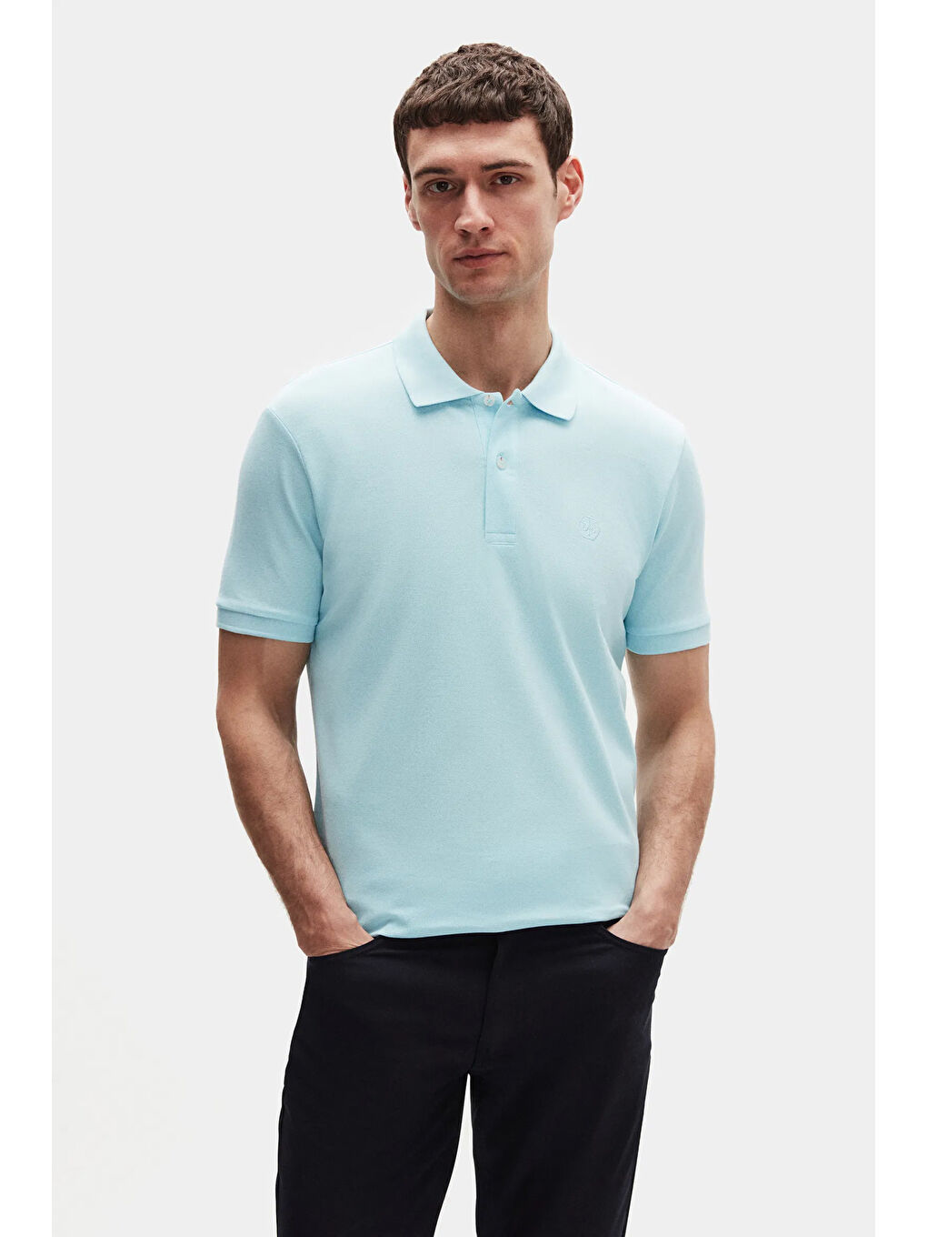 Regular Fit Turkuaz/Açık Turkuaz/Beyaz Pike Dokulu %100 Pamuk Polo Yaka T-Shirt-2