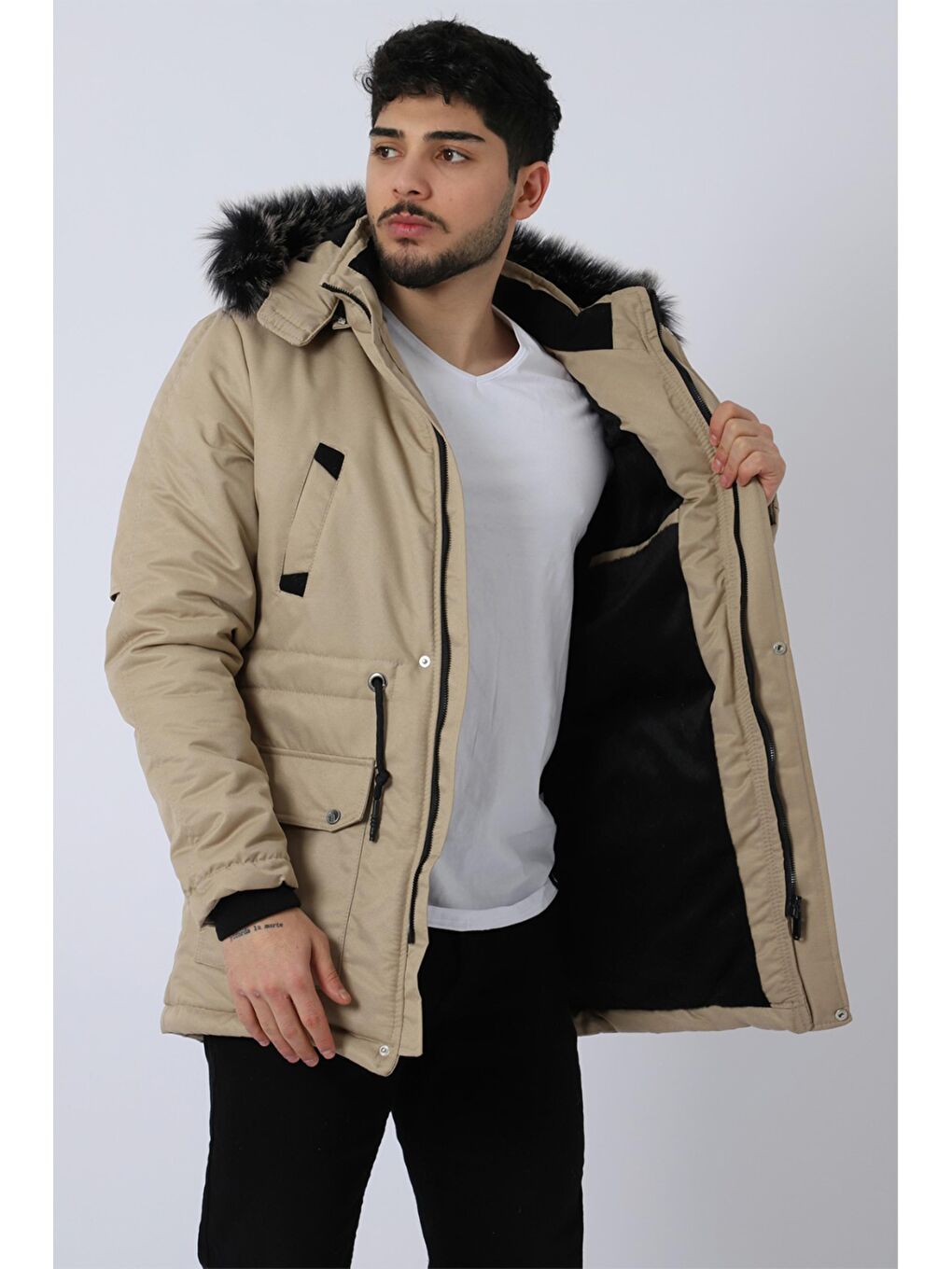 Kahverengi Bill İçi Kürklü Kapüşonlu Mont-2