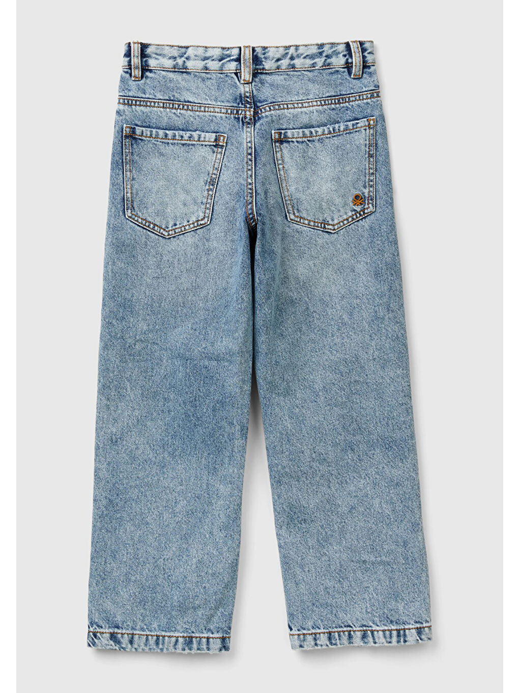 Mavi Erkek Çocuk Denim Arka Cebi Logolu Baggy Kesim Ağartılmış Denim Pantolon-1