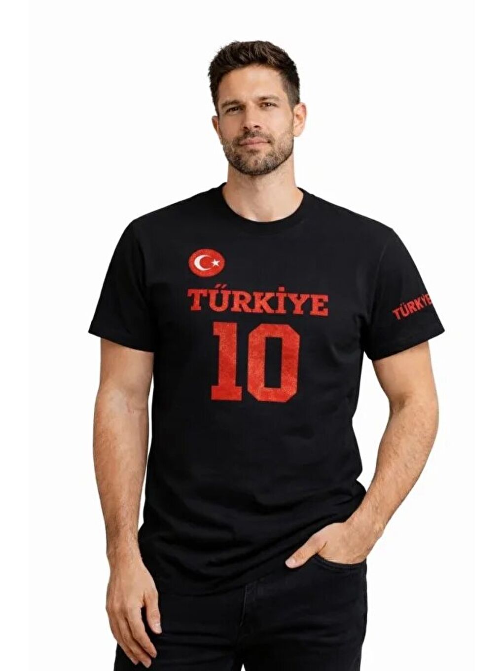 Siyah Erkek TÜRKİYE Ay Yıldız Baskılı 10 Numara Forma Tişört Taraftar Tişört
