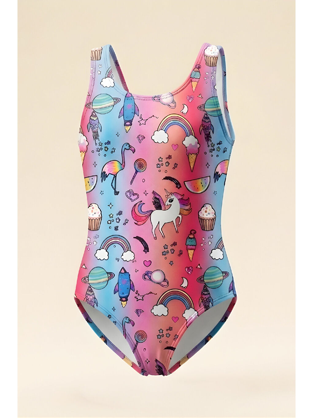 Fuşya Kız Çocuk Mayokini - Görsel Desenli-2-6 Yaş 12616N