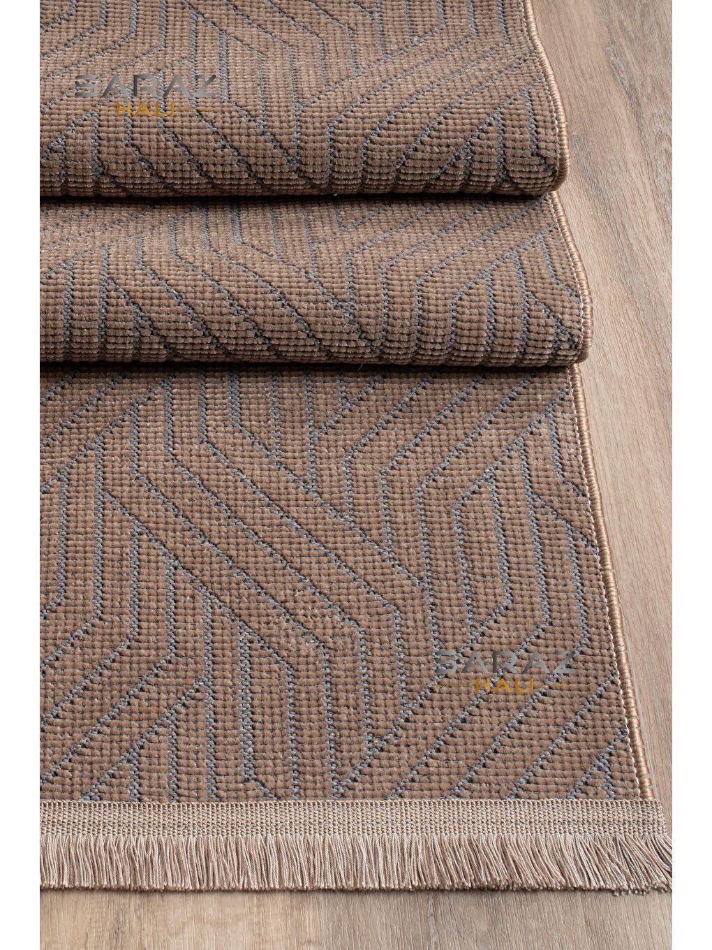 Bej Bohem Saçaklı Kaymaz Kilim Vizon 80x300-2