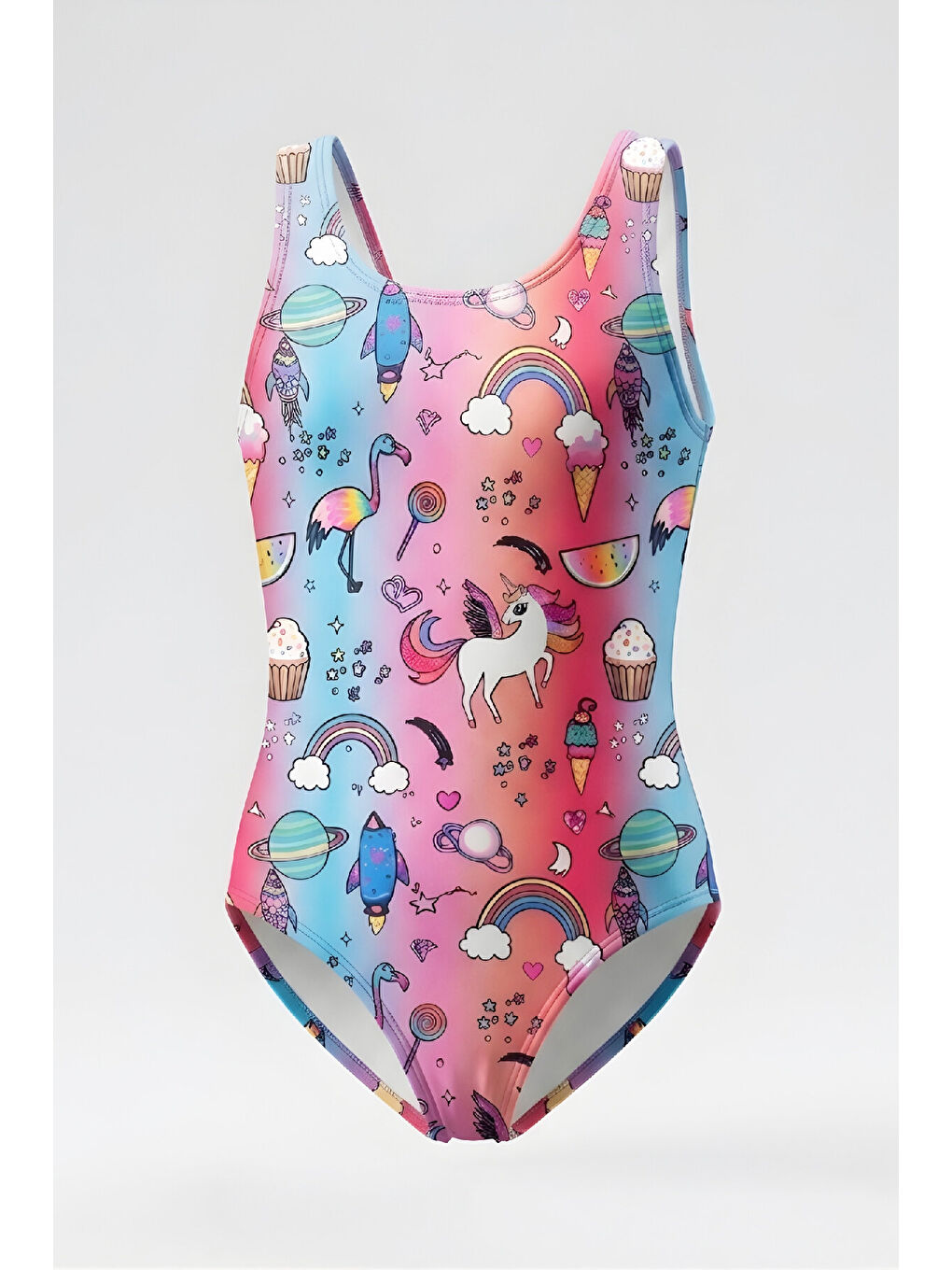 Fuşya Kız Çocuk Mayokini - Görsel Desenli-2-6 Yaş 12616N-1