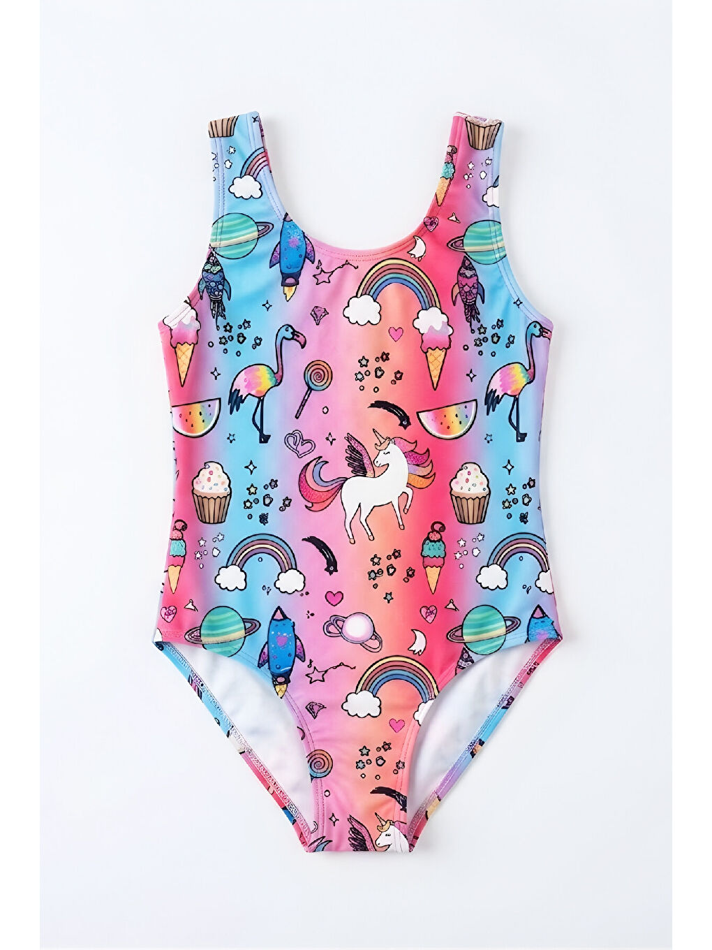 Fuşya Kız Çocuk Mayokini - Görsel Desenli-2-6 Yaş 12616N-2