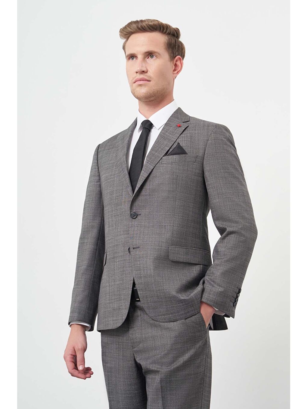 Gri Füme Düz Flannel Mono Yaka Çift Yırtmaç 2 Düğme 4 Drop Comfort Fit Classic Takım Elbise 1001245163