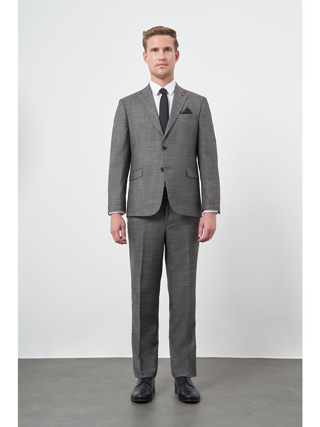 Gri Füme Düz Flannel Mono Yaka Çift Yırtmaç 2 Düğme 4 Drop Comfort Fit Classic Takım Elbise 1001245163-1