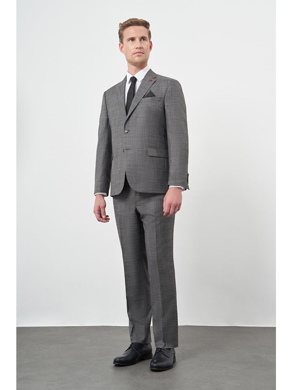 Gri Füme Düz Flannel Mono Yaka Çift Yırtmaç 2 Düğme 4 Drop Comfort Fit Classic Takım Elbise 1001245163-2