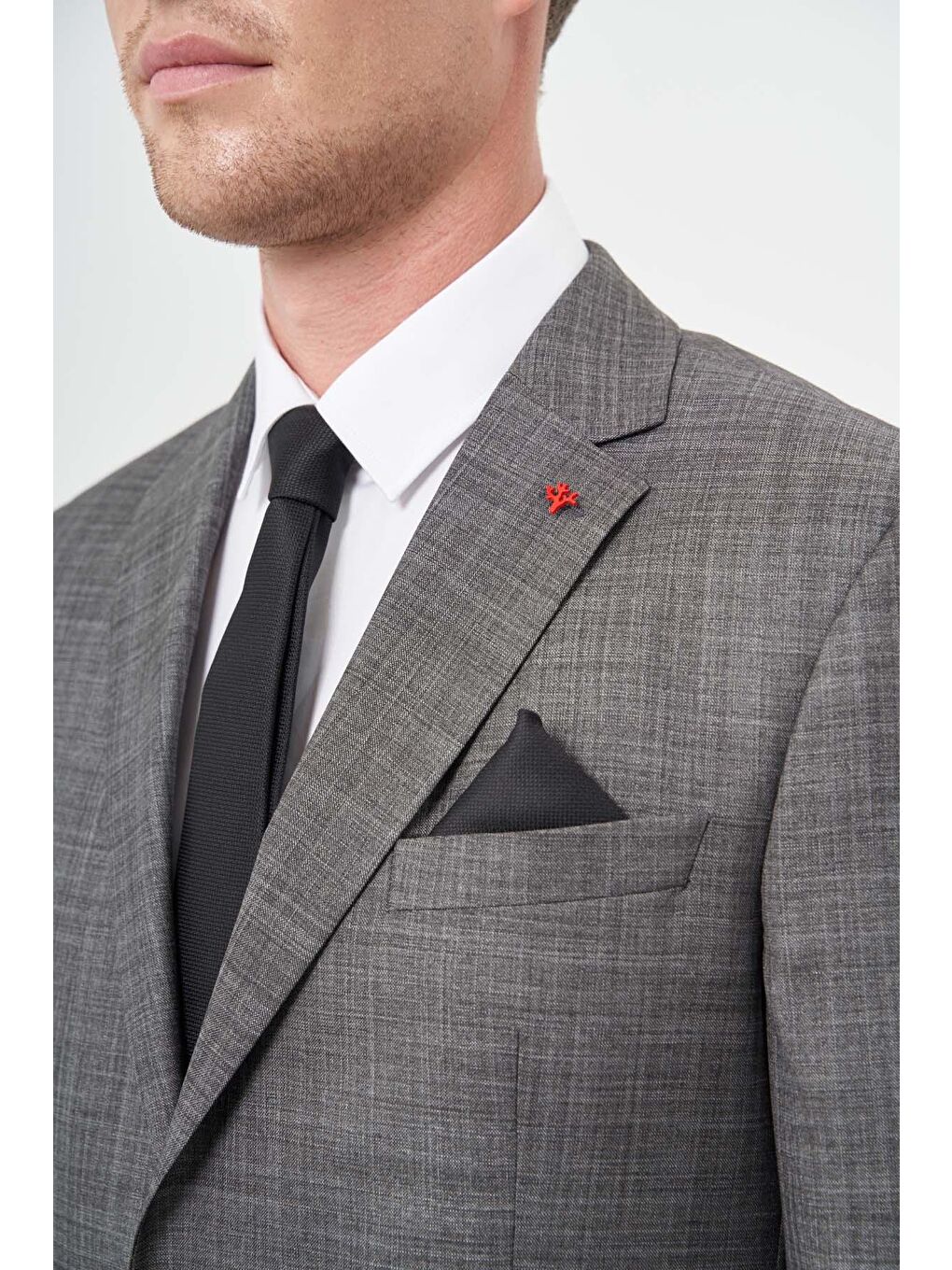 Gri Füme Düz Flannel Mono Yaka Çift Yırtmaç 2 Düğme 4 Drop Comfort Fit Classic Takım Elbise 1001245163-3