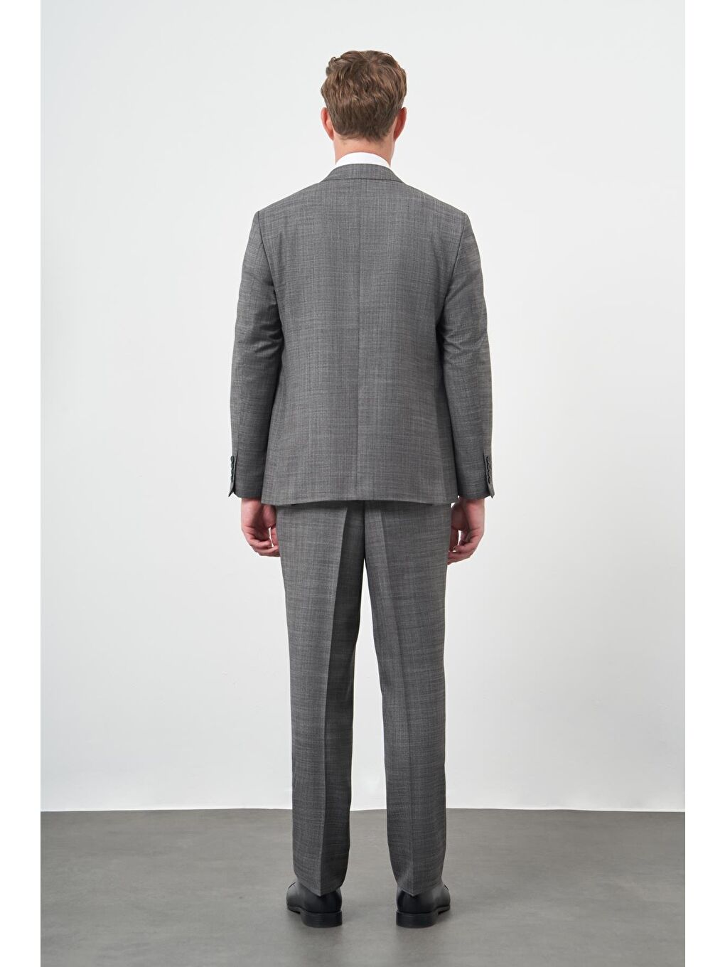 Gri Füme Düz Flannel Mono Yaka Çift Yırtmaç 2 Düğme 4 Drop Comfort Fit Classic Takım Elbise 1001245163-4