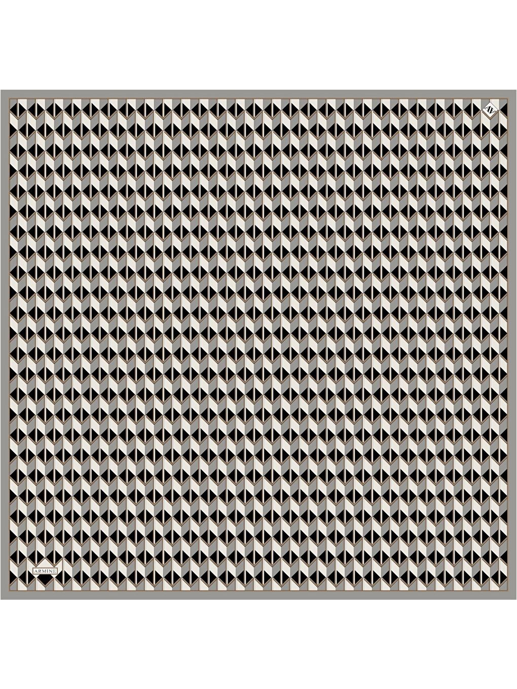 Kahverengi Obje Desenli Saf İpek Twill Eşarp 9309 04-3