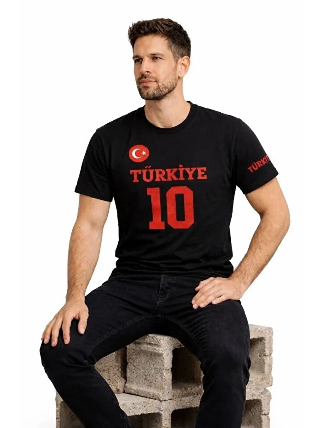 Siyah Erkek TÜRKİYE Ay Yıldız Baskılı 10 Numara Forma Tişört Taraftar Tişört-2