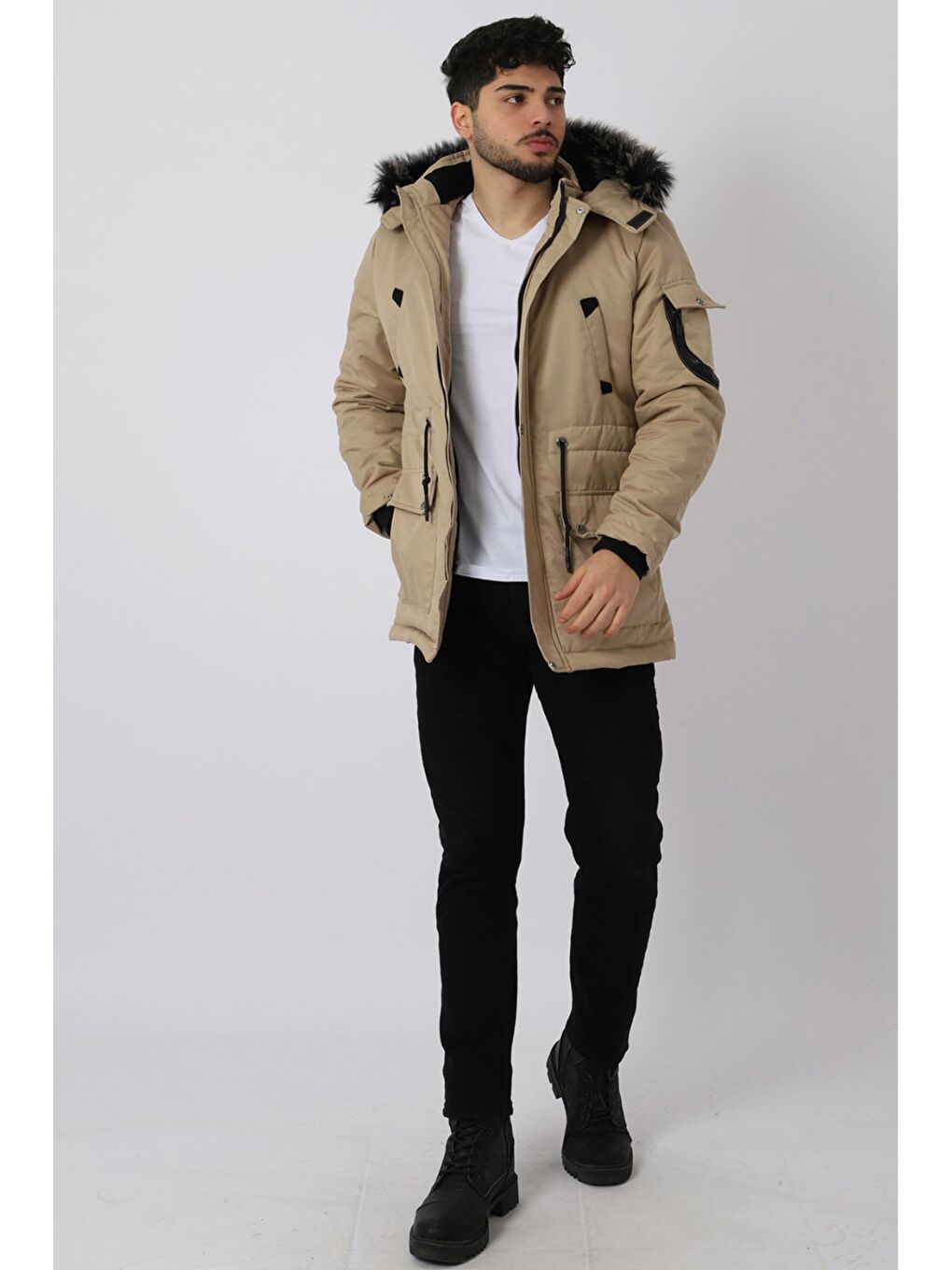 Kahverengi Bill İçi Kürklü Kapüşonlu Mont-4