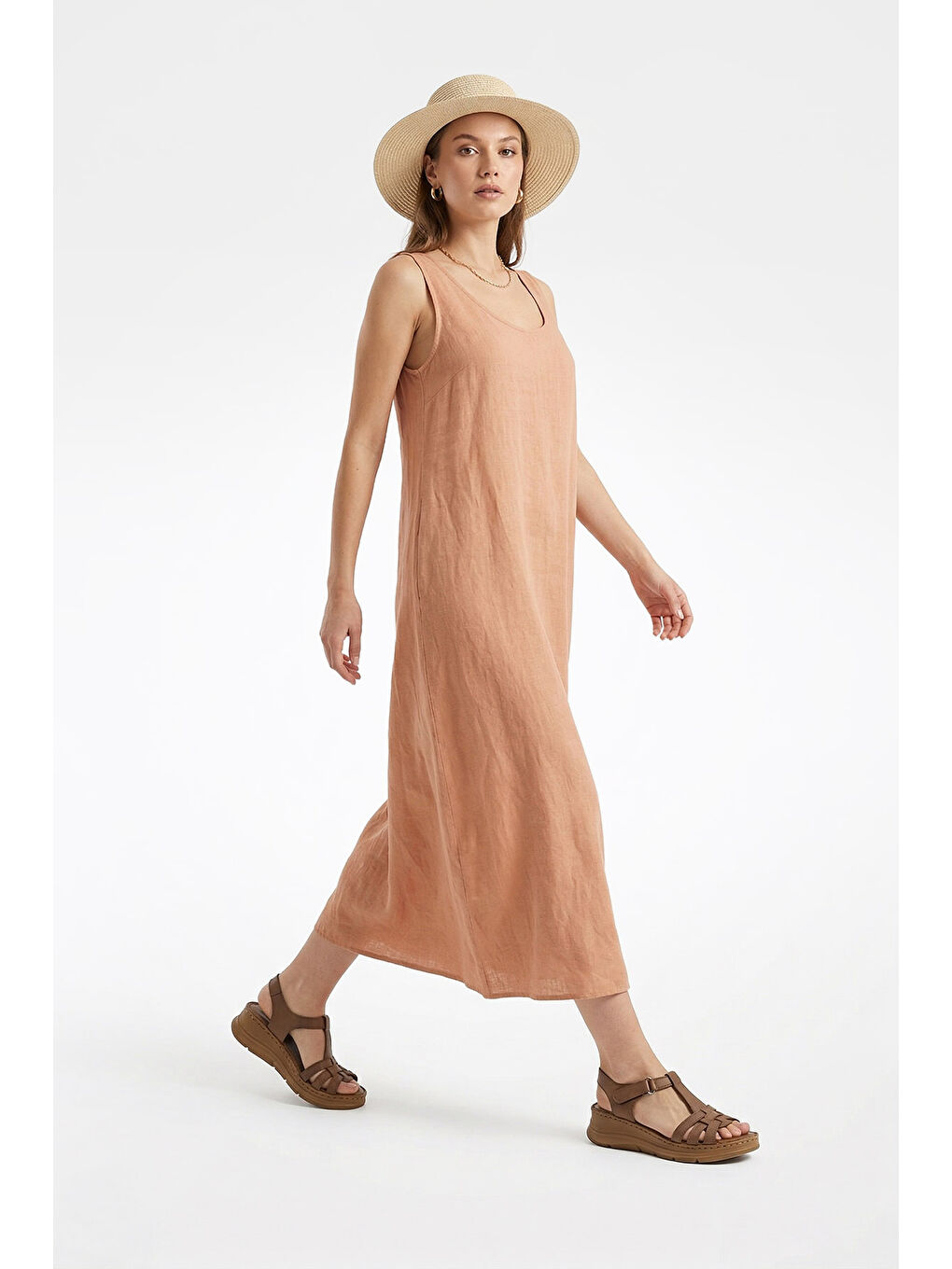 Kahverengi Kadın KAHVERENGİ Cırt Bantlı Dolgu Topuk Hakiki Deri Sandalet-2