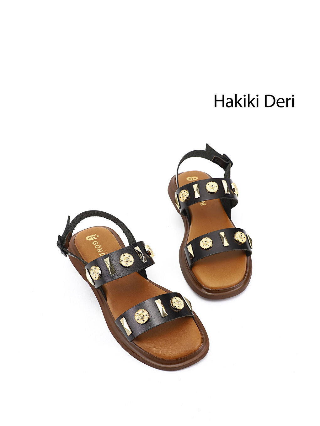 Siyah Kadın SİYAH Aksesuarlı Hakiki Deri Sandalet