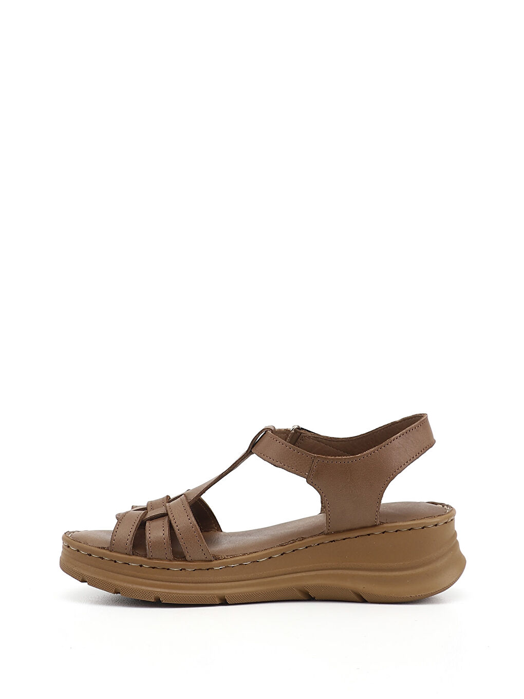 Kahverengi Kadın KAHVERENGİ Cırt Bantlı Dolgu Topuk Hakiki Deri Sandalet-4