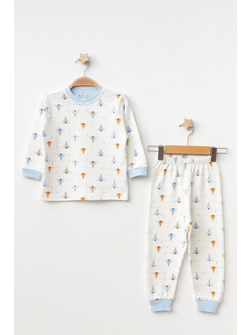 Mavi Çadır Desenli Uzun Kol Pijama Takımı 74165