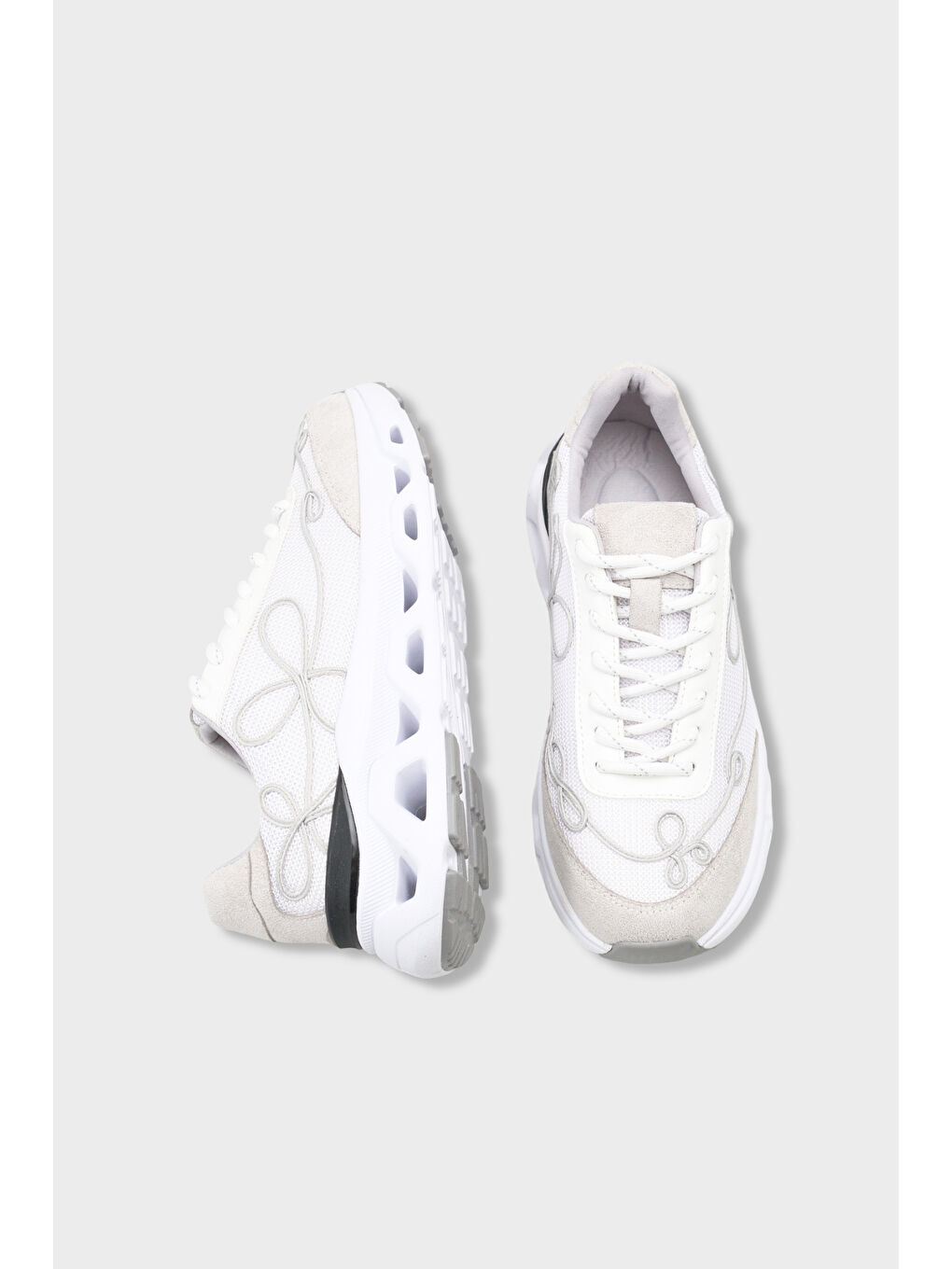 Beyaz Ruth Fileli Havalı Tabanlı Konfor Kadın Spor Ayakkabı Sneaker-5