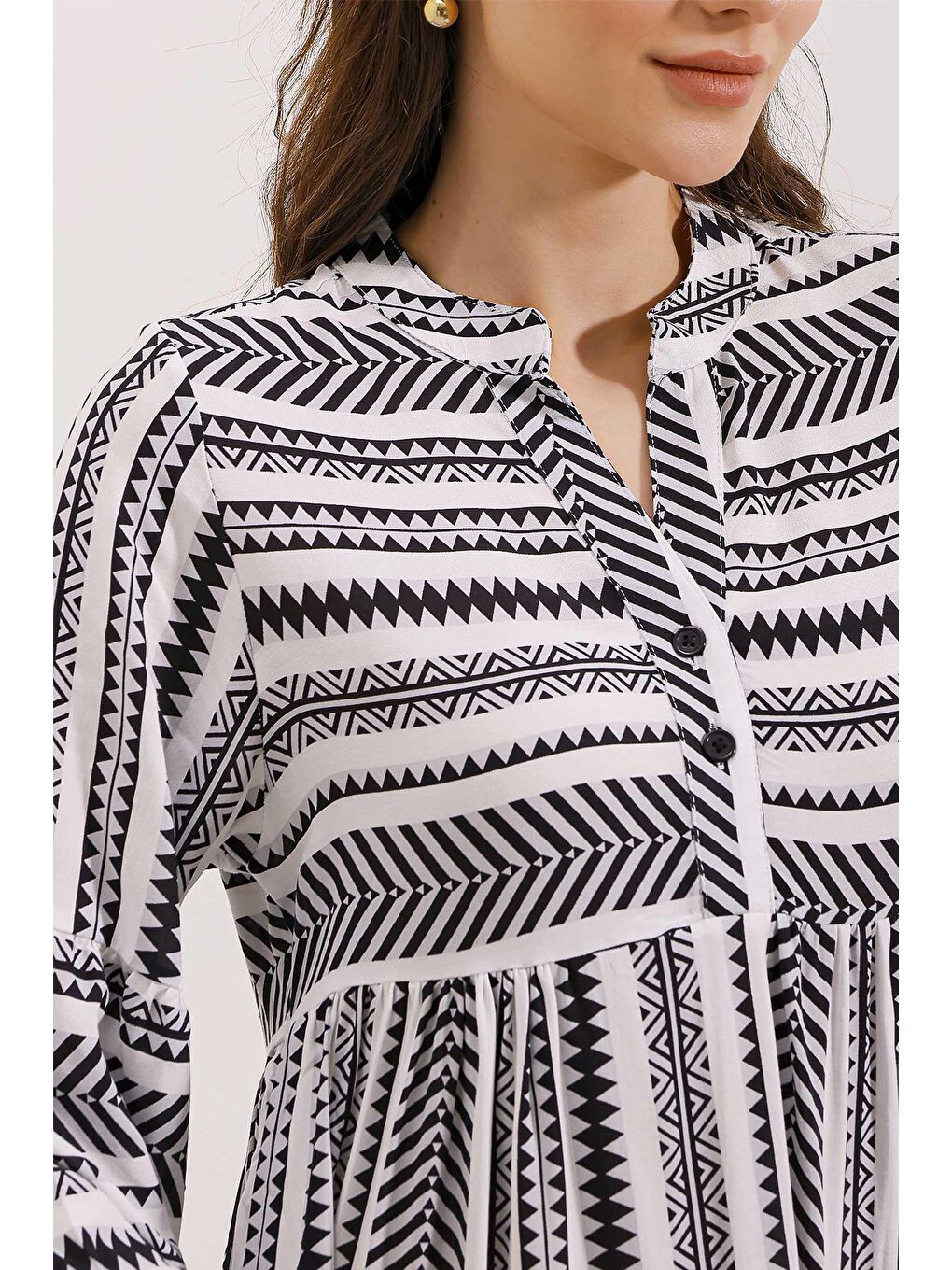 1975 ETNİK DESEN ELBİSE - Siyah-3