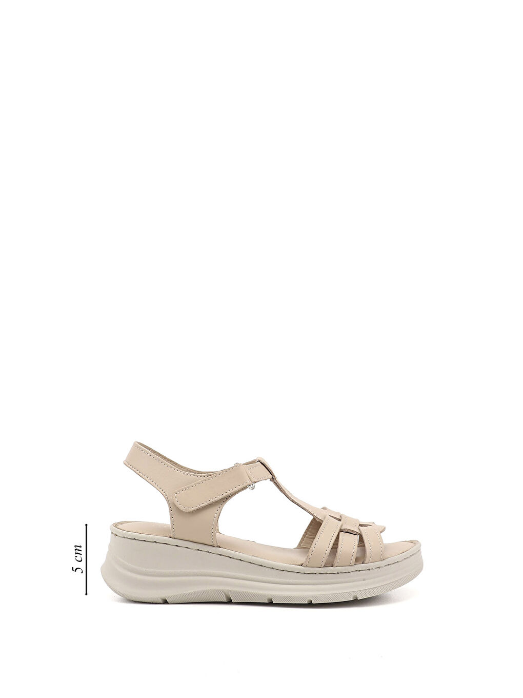 Bej Kadın YENİ BEJ Cırt Bantlı Dolgu Topuk Hakiki Deri Sandalet-1
