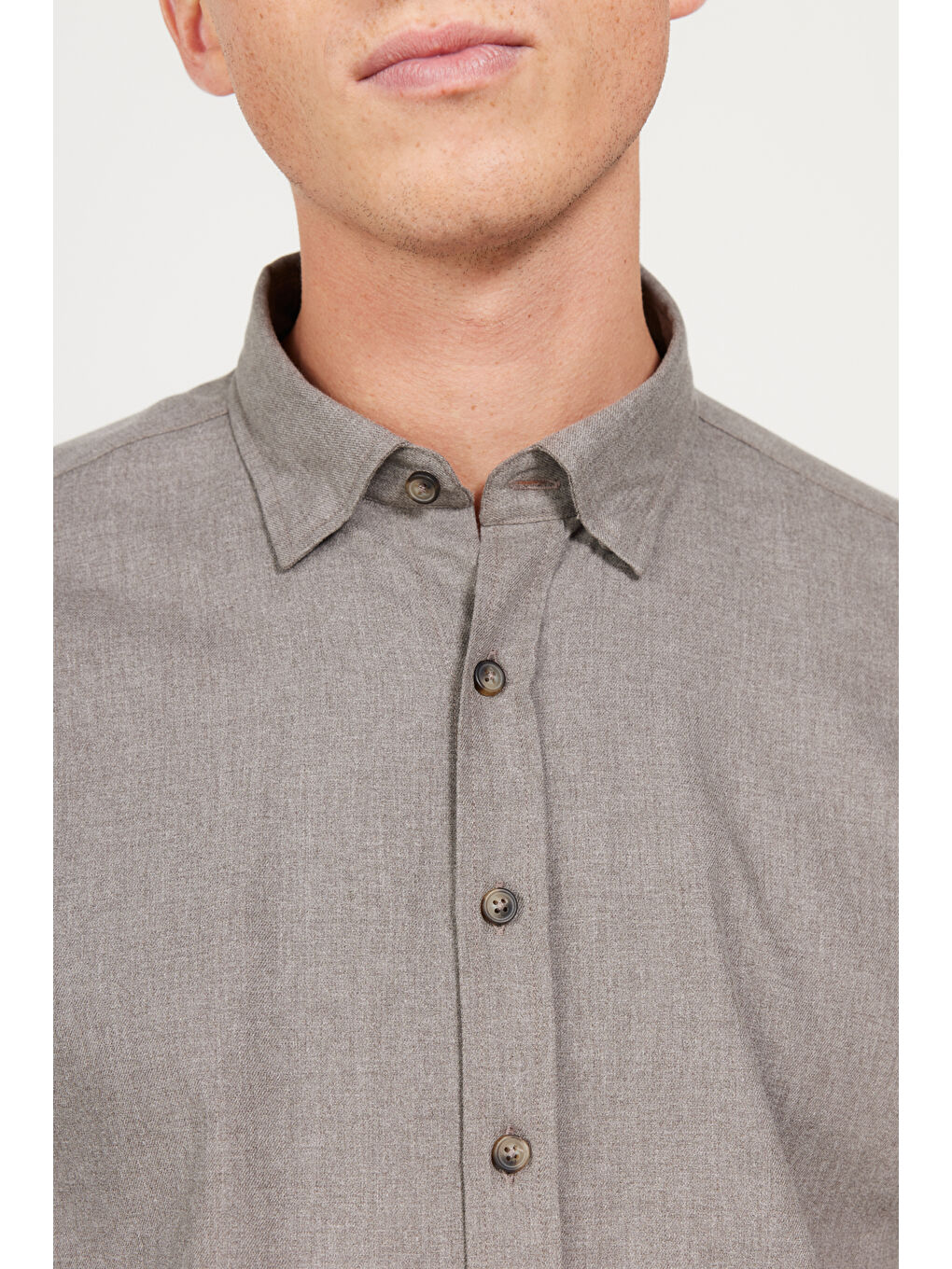 Erkek Kahverengi Slim Fit Dar Kesim Düğmeli Yaka Flanel Oduncu Kışlık Gömlek-3