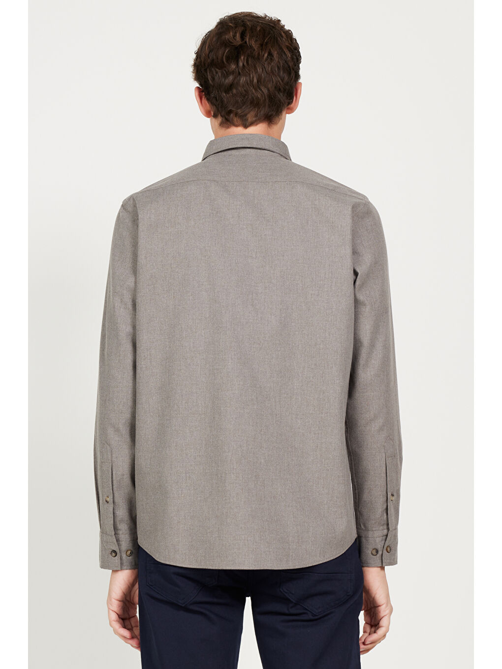 Erkek Kahverengi Slim Fit Dar Kesim Düğmeli Yaka Flanel Oduncu Kışlık Gömlek-4