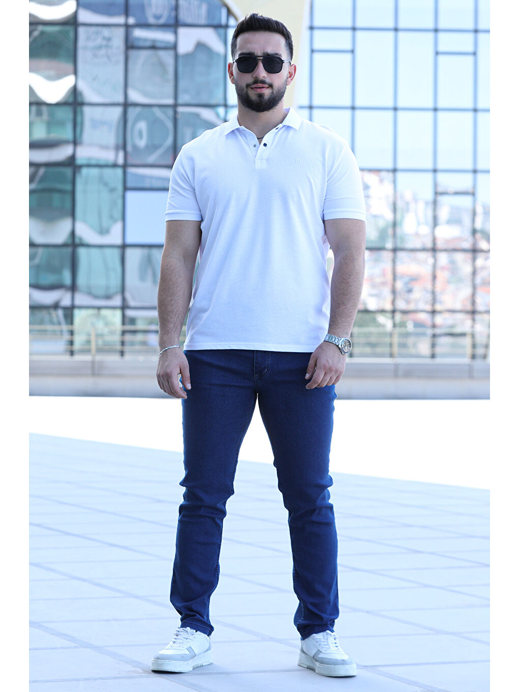 Lacivert Kendinden Çizgi Desenli Erkek Elastanlı Jean  Pantolon-1