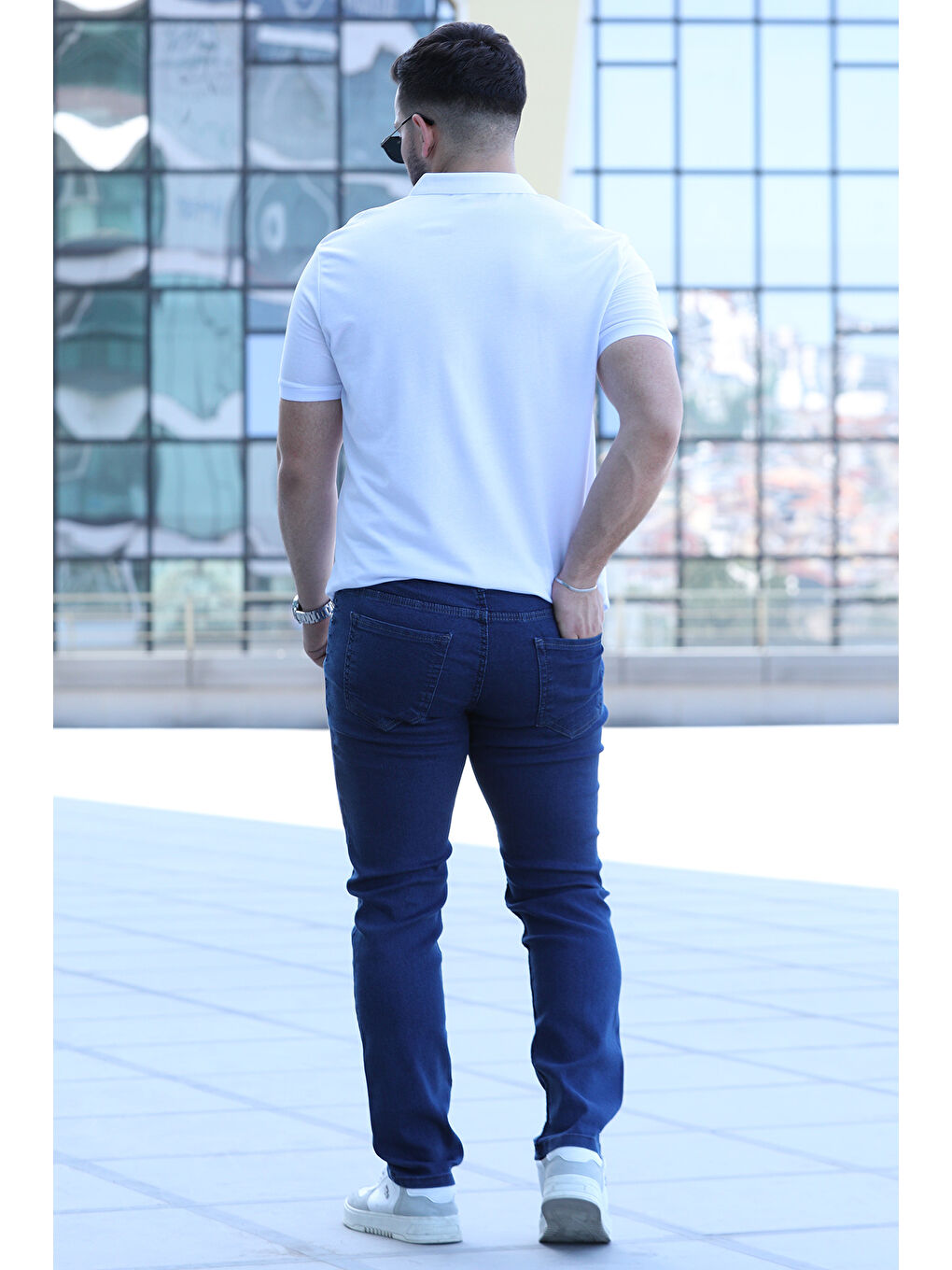 Lacivert Kendinden Çizgi Desenli Erkek Elastanlı Jean  Pantolon-2