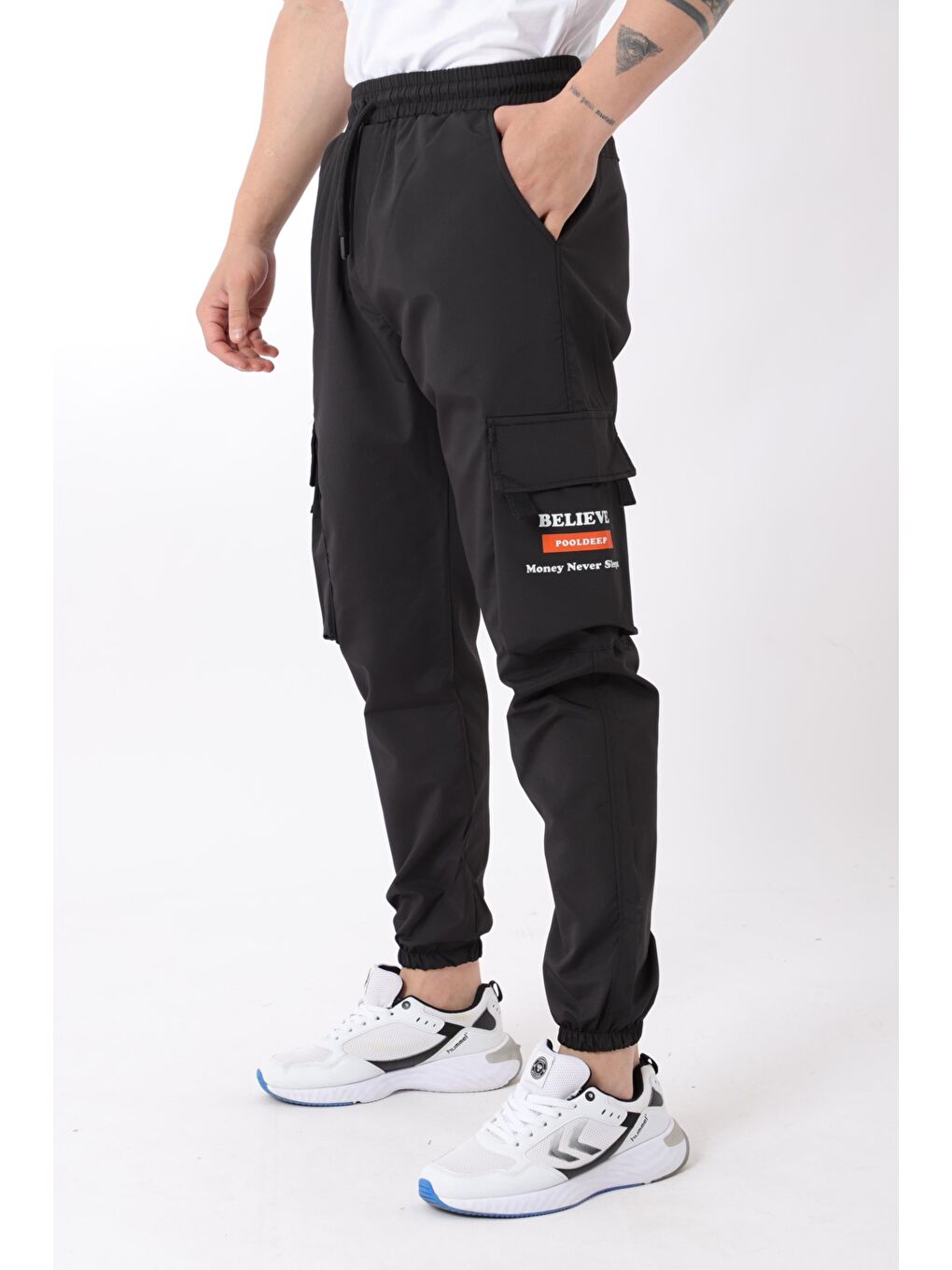 Stilkombin Siyah Paraşüt Kumaş Baskılı Paça Lastikli Kargo/Jogger Alt PLDP 02_0347