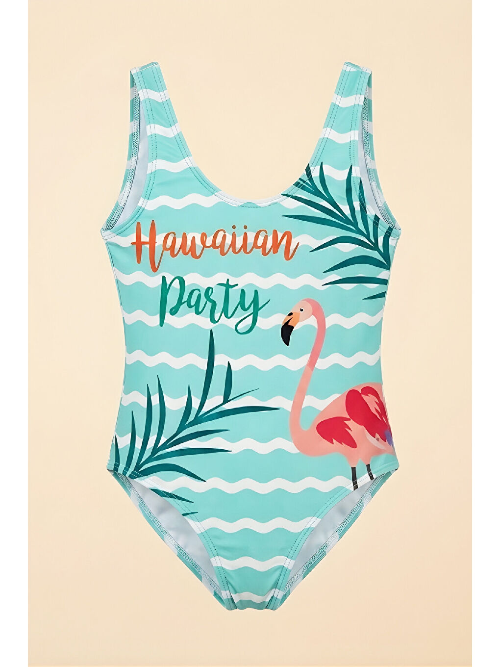 Turkuaz Kız Çocuk Mayokini - Görsel Desenli-2-6 Yaş 12616N