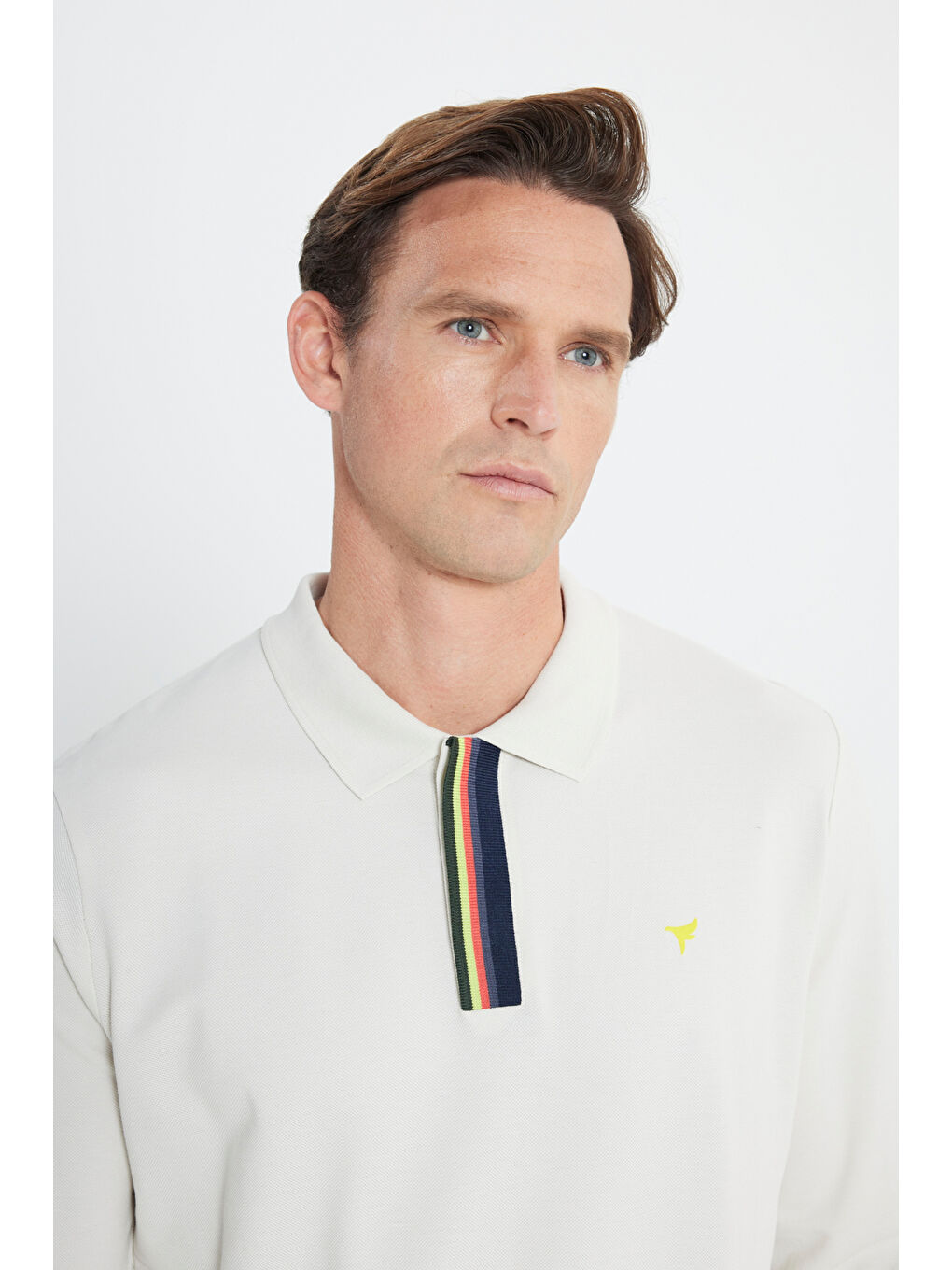 Erkek Bej Slim Fit Dar Kesim Polo Yaka %100 Pamuk Baskılı Tişört-3