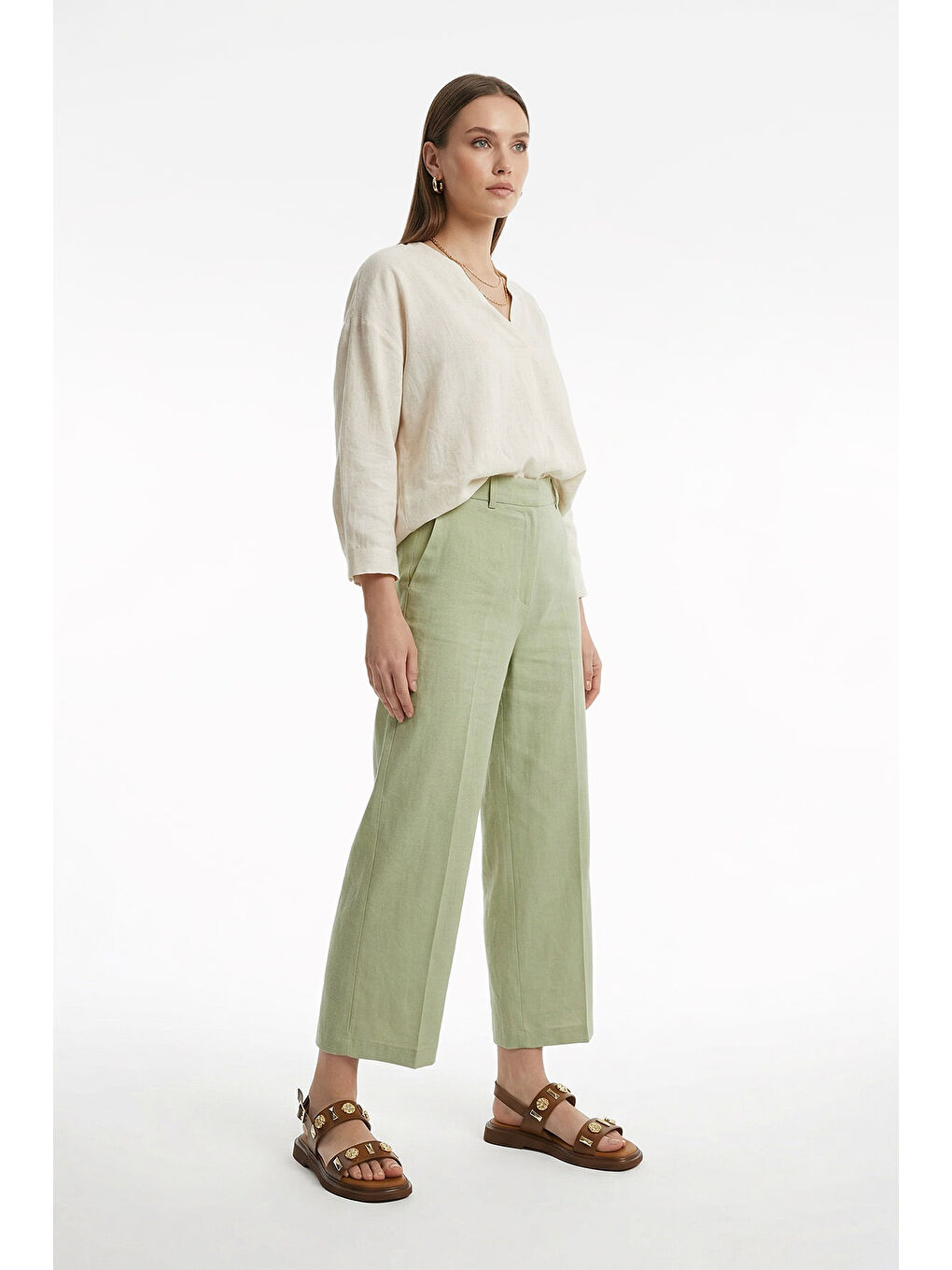 Kahverengi Kadın TABA KAHVE MEL. Aksesuarlı Hakiki Deri Sandalet-2