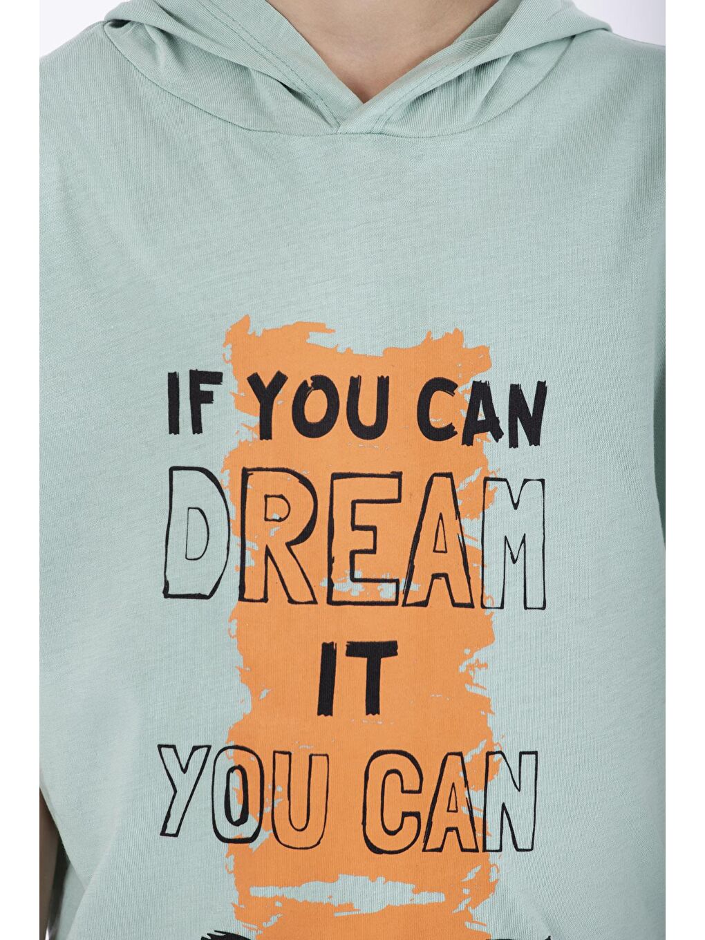 Baskılı Kapüşonlu Sıfır Kol Yeşil Renk Erkek Çocuk Tshirt-4