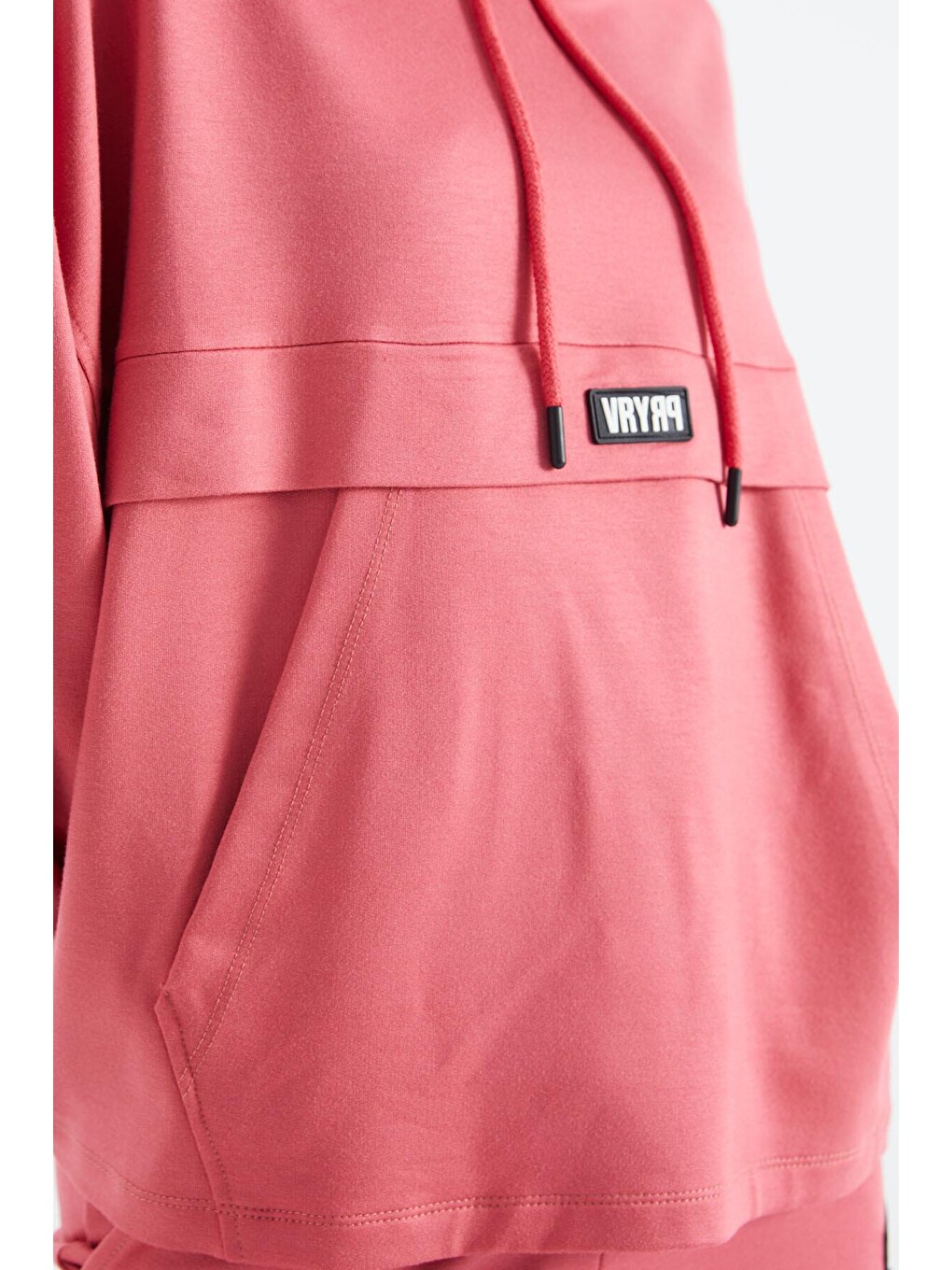 Pembe Yabangülü Kapüşonlu Cep Detaylı Geniş Paça Oversize Eşofman Takım - 02372-1