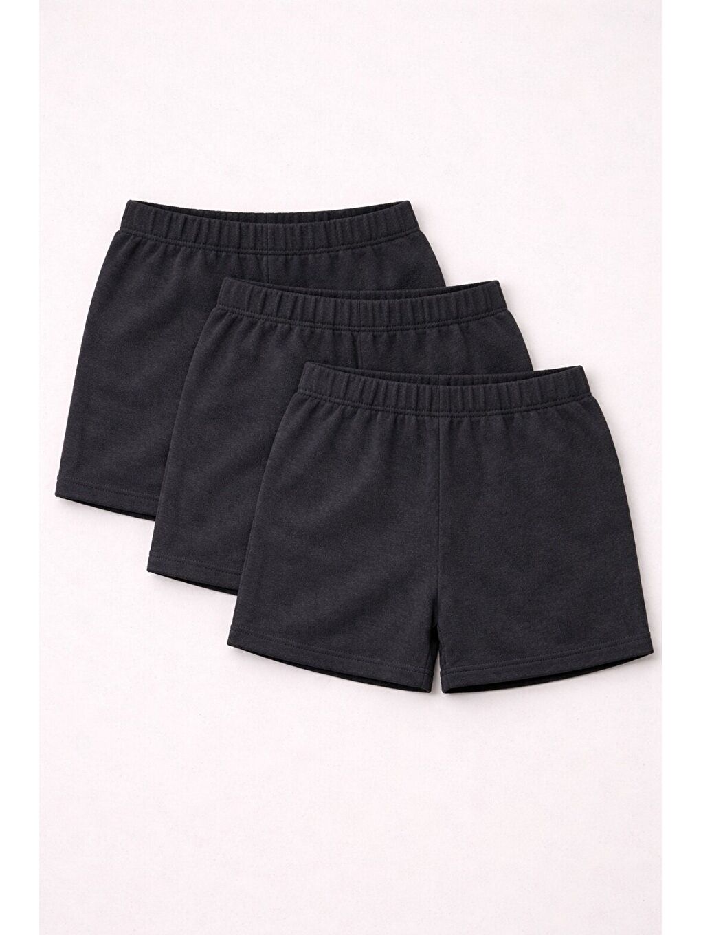 Gri 3'lü Paket Set Genç Kız Beli Lastikli Basic Pamuklu Şort