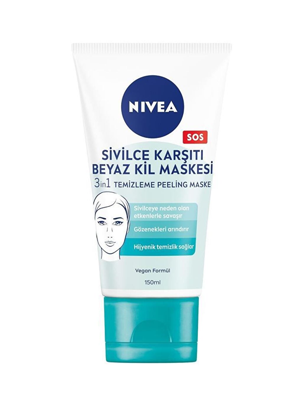 NIVEA Şeffaf Sivilce Karşıtı Yüz Temizleyici Beyaz Kil Maskesi 3İn1 150 ml, Peeling Ve Gözenek Arındırıcı - 1