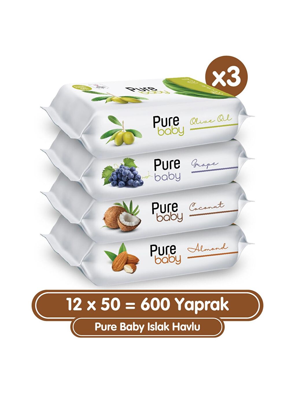 Pure Baby Renksiz Islak Havlu 12x50 (600 Yaprak)