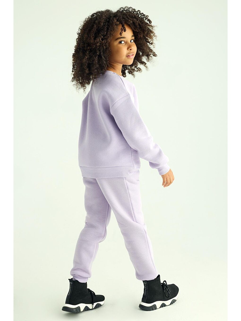 Bisiklet Yaka Uzun Kol Lila Renk Kız Çocuk İkili Takım-2