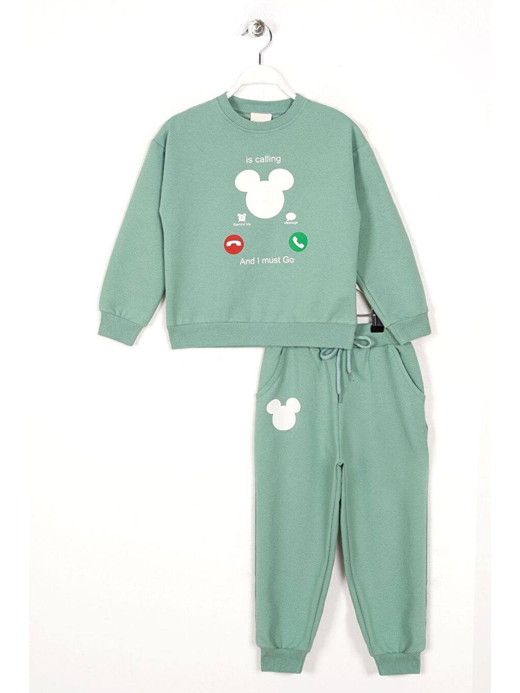 Bisiklet Yaka Uzun Kol Çağla Yeşil Renk Kız Çocuk İkili Takım