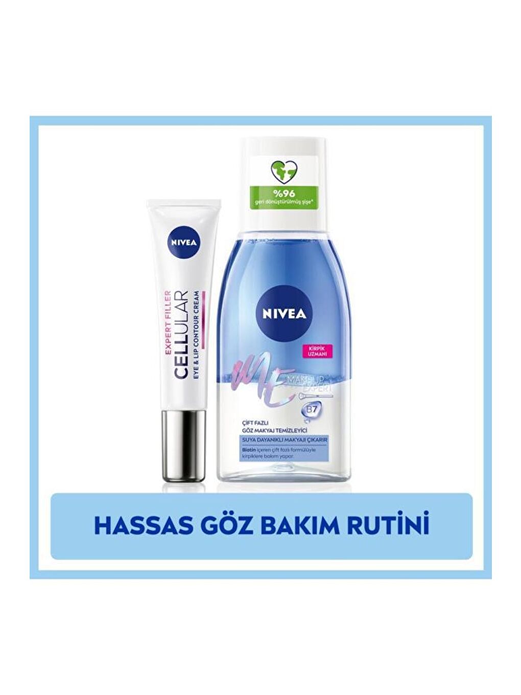 NIVEA Şeffaf Çift Etkili Göz Makyaj Temizleyici 125 ml Ve Cellular Dolgunlaştırıcı Göz Bakım Kremi 15 ml