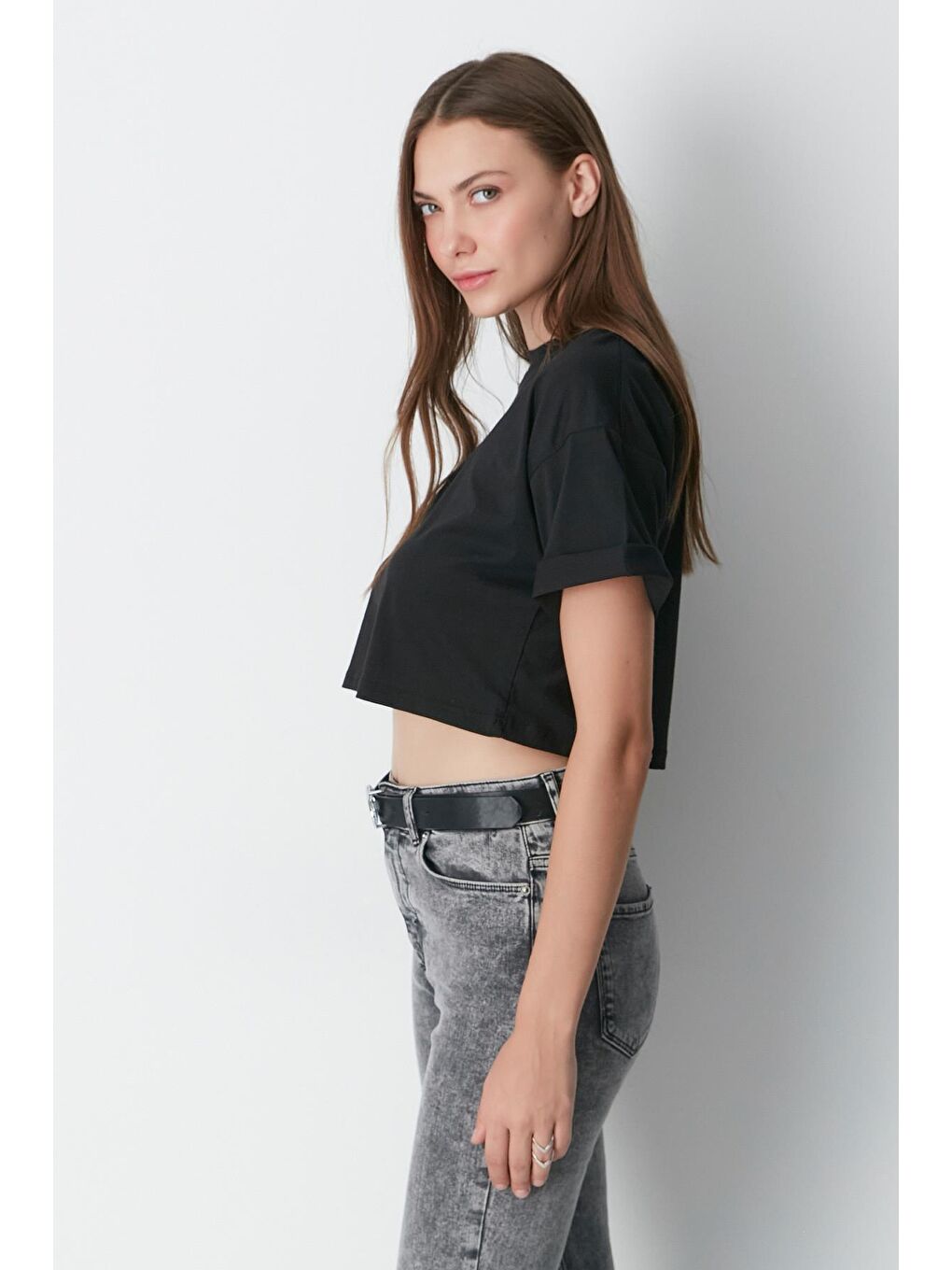 Bisiklet Yaka 2'li Crop T-Shirt 959 Siyah-3