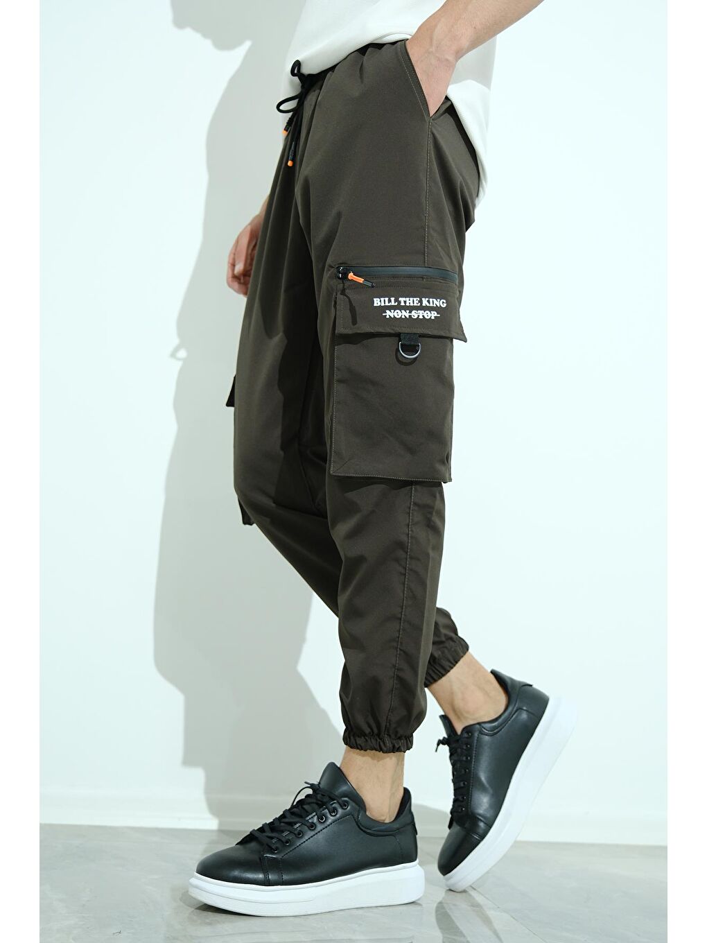 Haki Bl Non Stop Baskılı Kort Paraşüt Kumaş Tactical Kargo Cepli Erkek Eşofman Alt