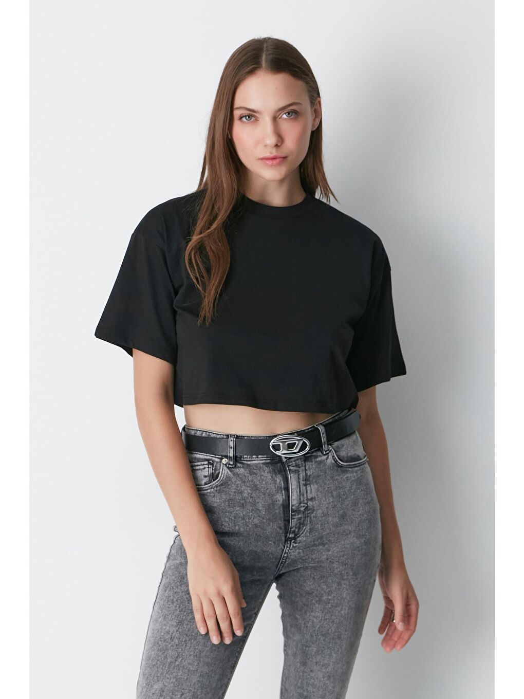 Bisiklet Yaka 2'li Crop T-Shirt 959 Siyah-4