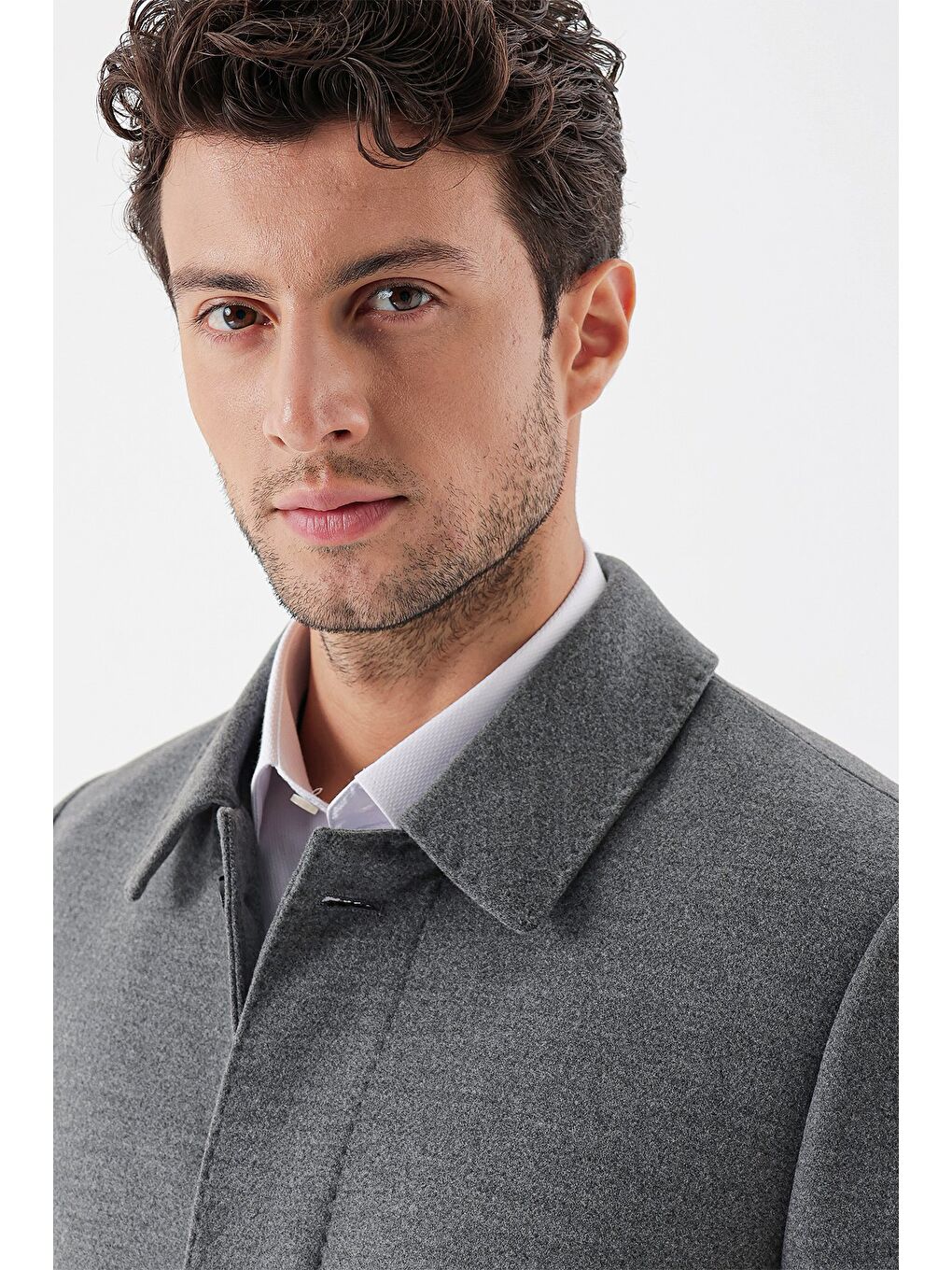 Gri Kaşe Berberi Yaka Kapitoneli Astar Comfort Fit Rahat Kesim Klasik Kaban 1008235161-5
