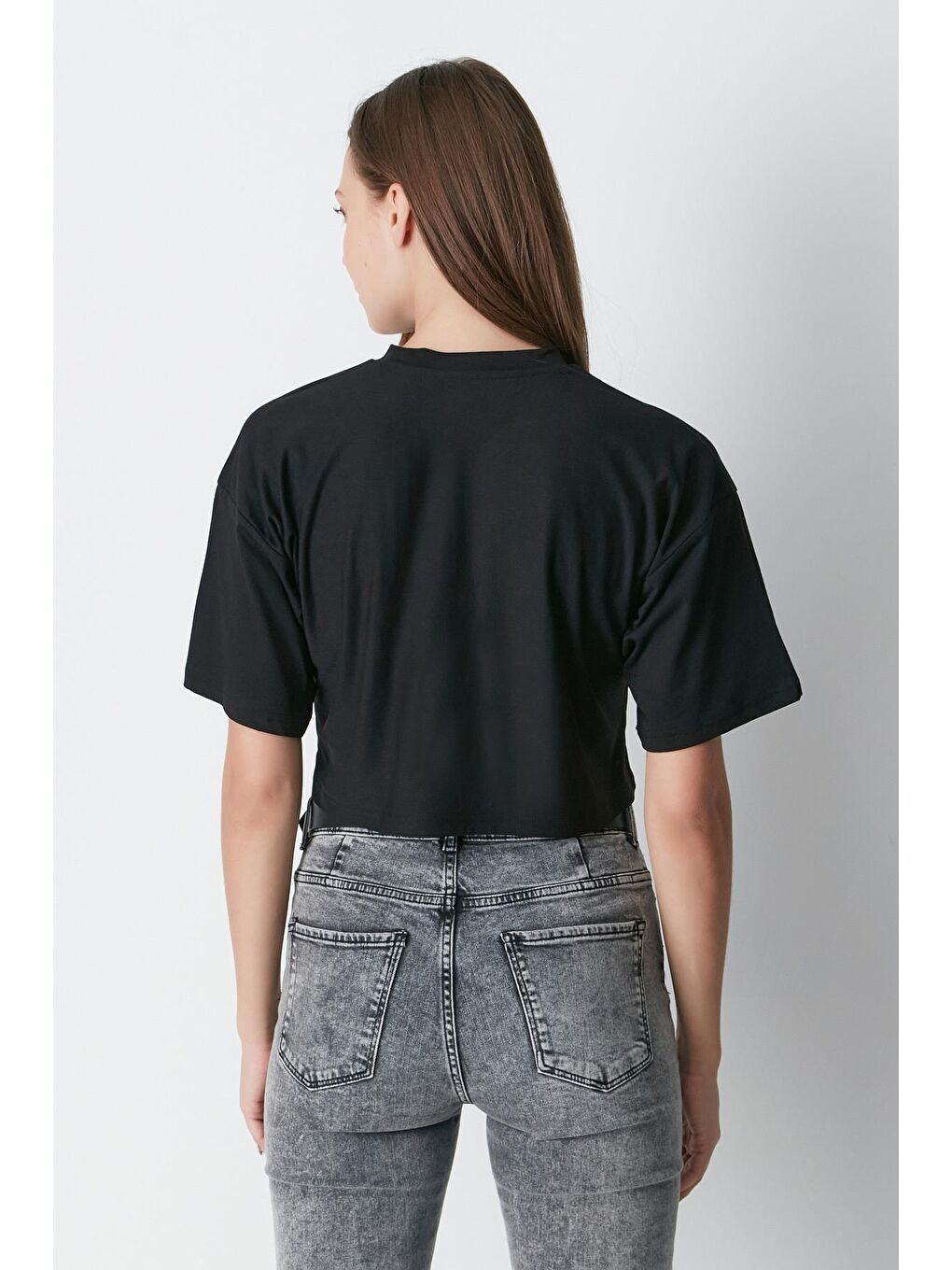 Bisiklet Yaka 2'li Crop T-Shirt 959 Siyah-5