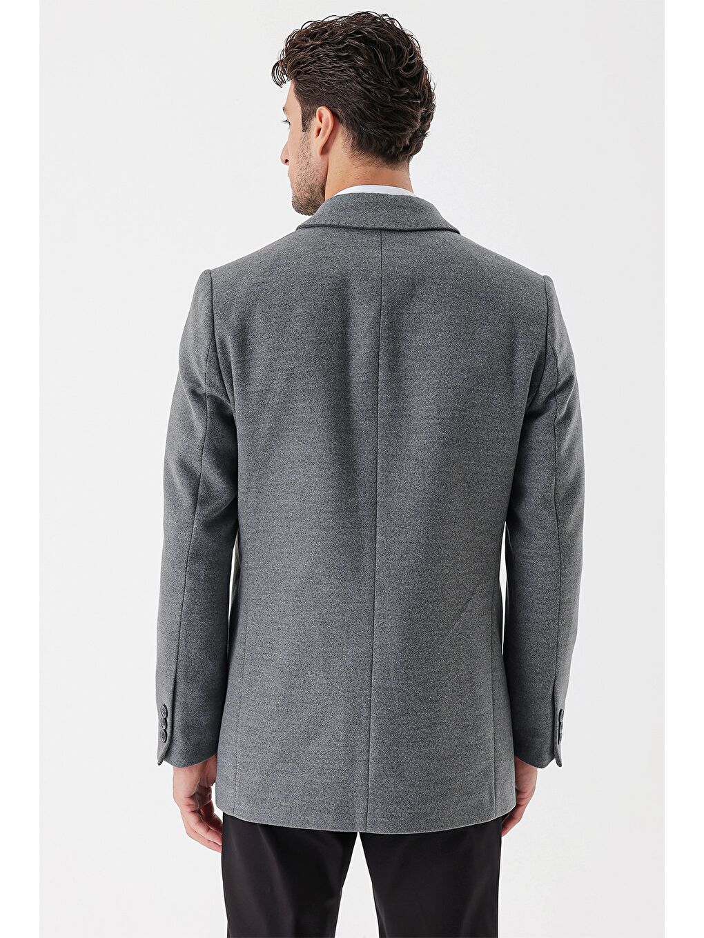 Gri Kaşe Berberi Yaka Kapitoneli Astar Comfort Fit Rahat Kesim Klasik Kaban 1008235161-6