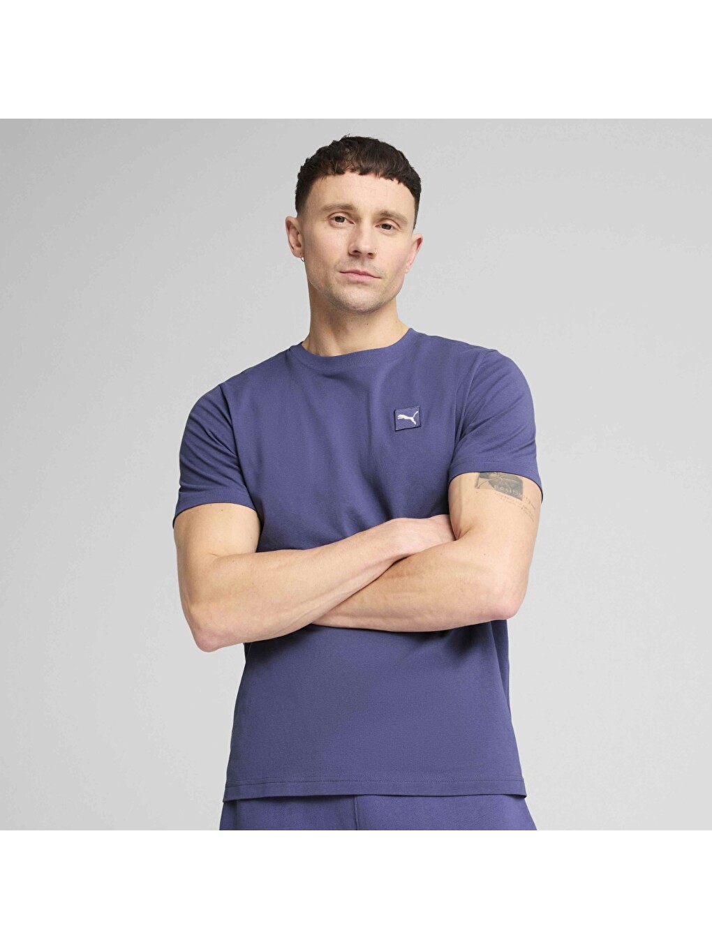Essentials Elevated Erkek Mor Yuvarlak Yaka Spor Tişört
