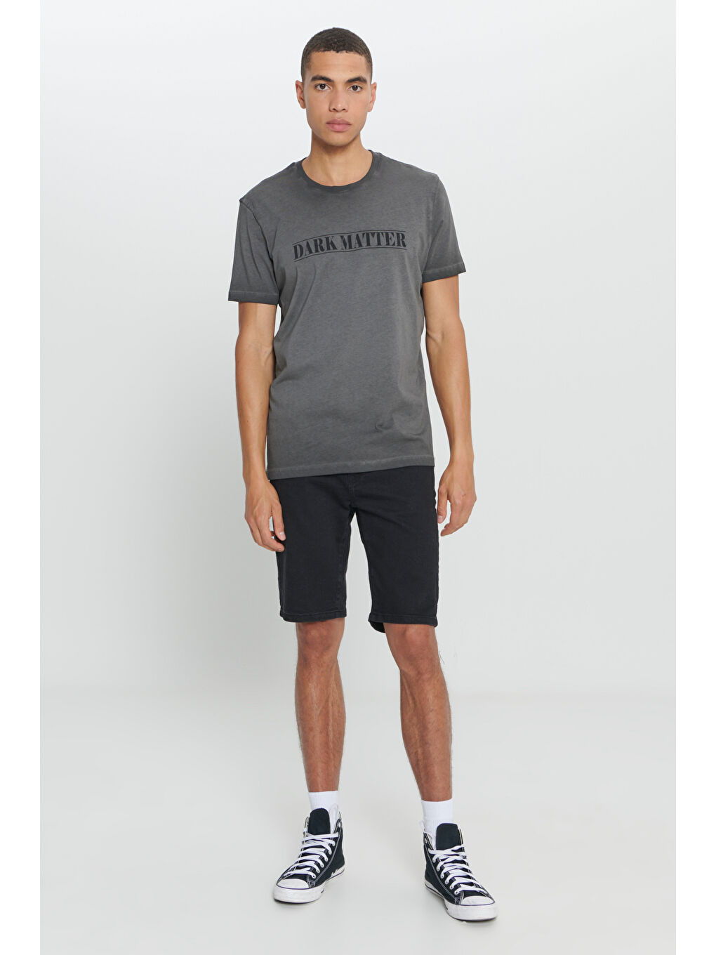 Erkek Antrasit Standart Fit Normal Kesim %100 Pamuk Baskılı Bisiklet Yaka Tişört-1